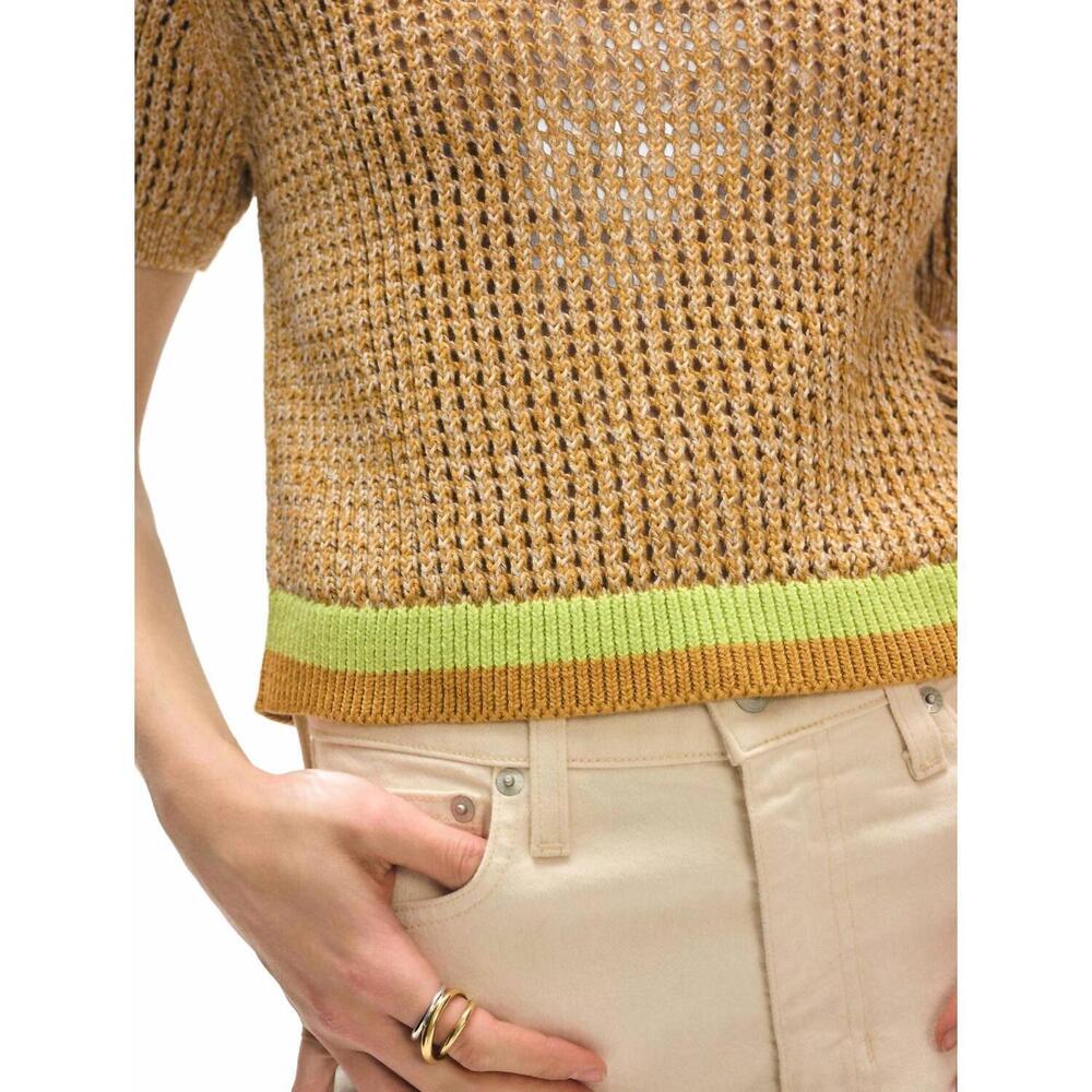 NEW WHITE + WARREN mesh t-shirt in tan marl - Picture 4 of 4